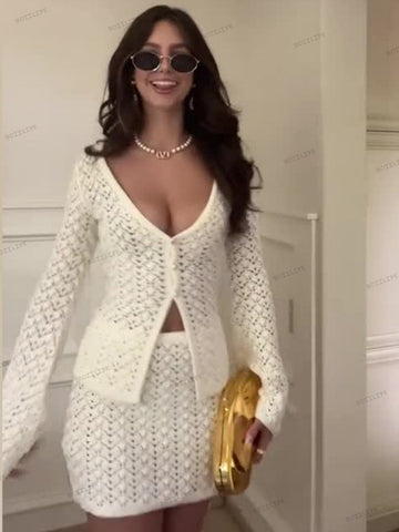 Women's Knit Cardigan Mini Skirt Set