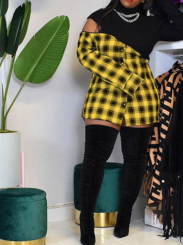 Plaid Print Patchwork Mini Dresses