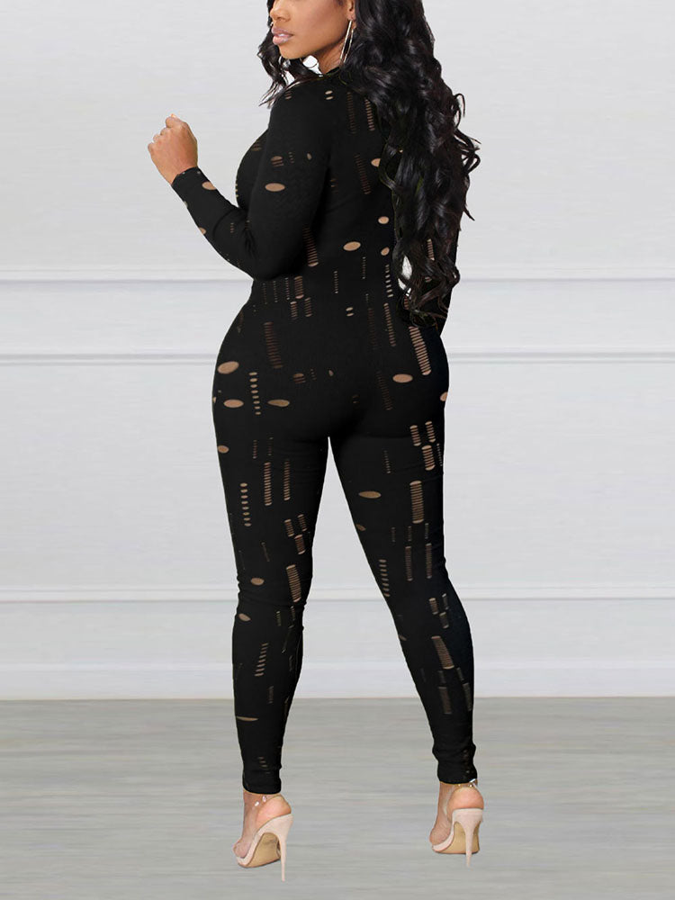 Distressed Zip Front Jumpsuits