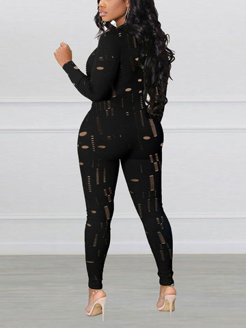 Distressed Zip Front Jumpsuits