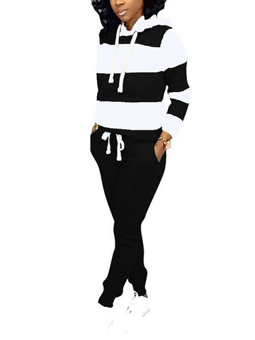 Striped Kangaroo Pocket Hooded Pants Set