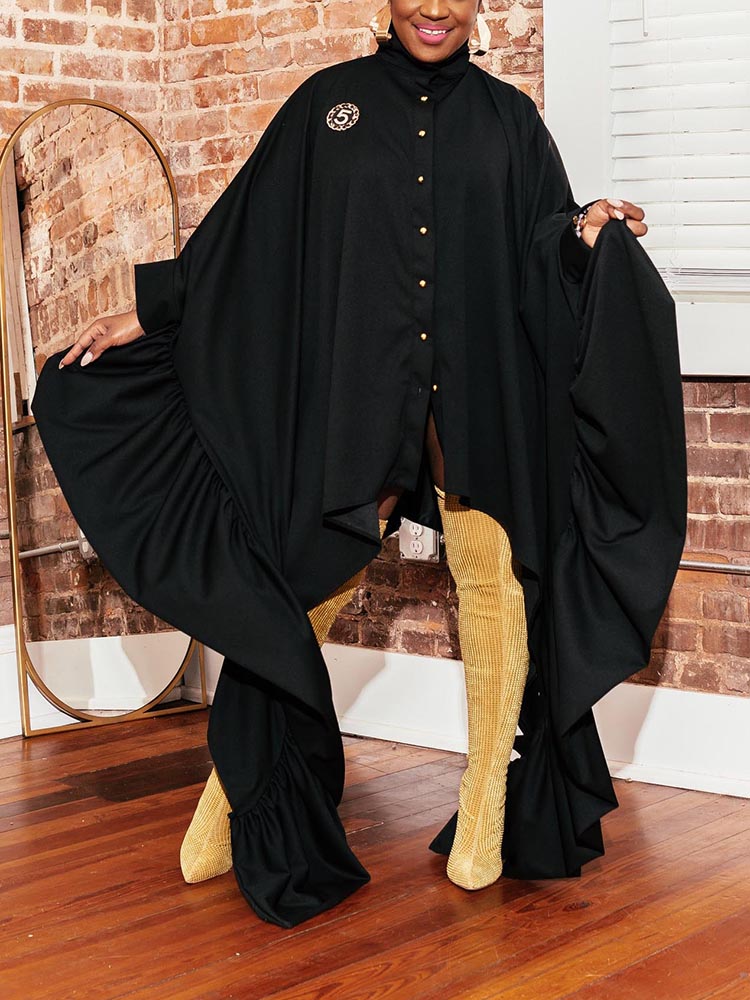 Batwing Sleeve Asymmetrical Shirt Dresses