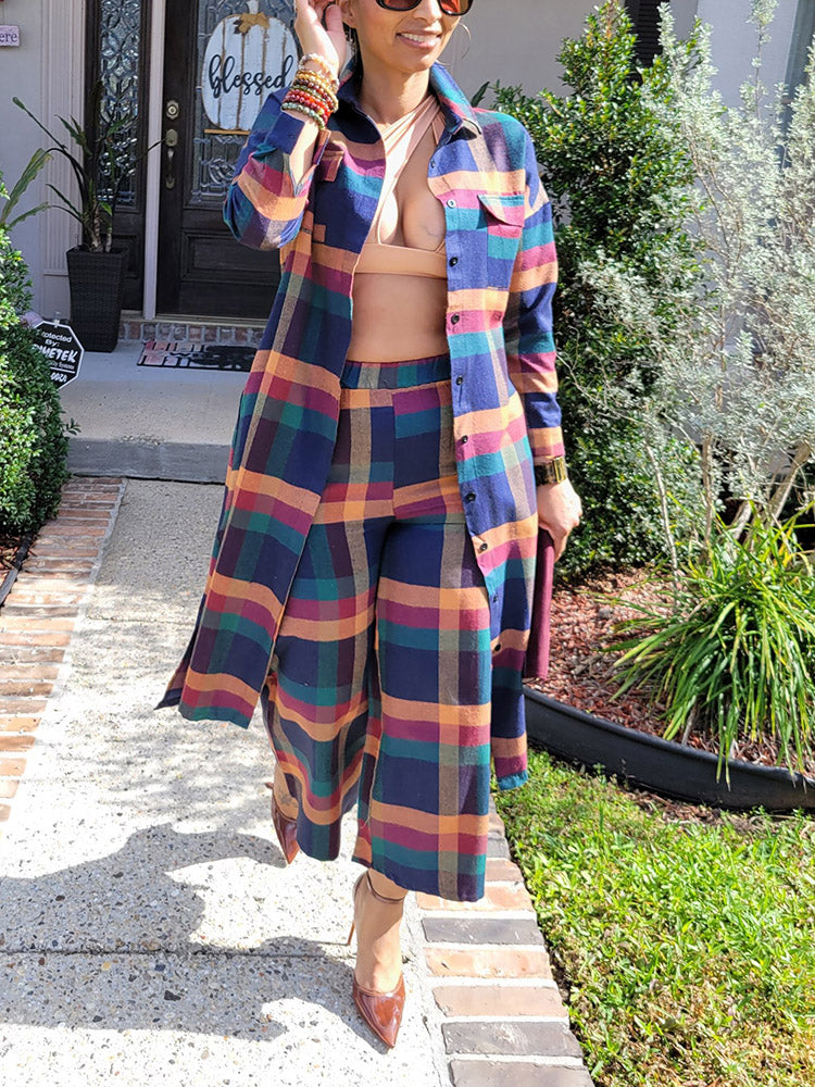 Plaid Cardigan Pants Set