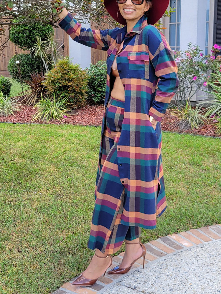 Plaid Cardigan Pants Set