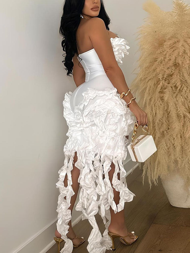 Strapless Irregular Ruffle Dresses