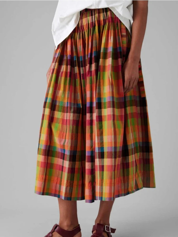 Pleated Check Multicolor Skirt