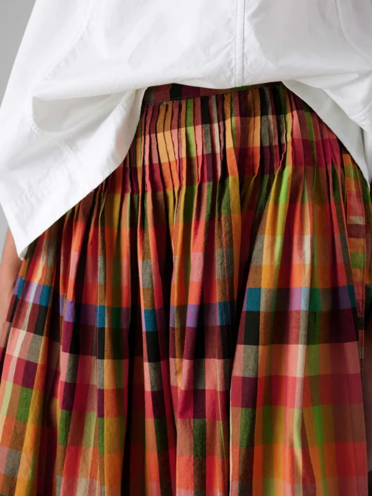Pleated Check Multicolor Skirt