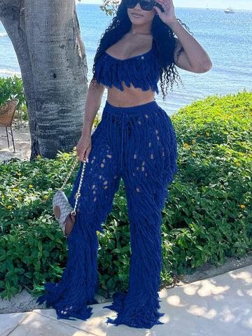 Crochet Tassels Crop Top ï¼?Pants Set