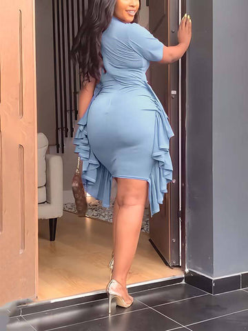 Solid Color Ruffle Bodycon Dresses