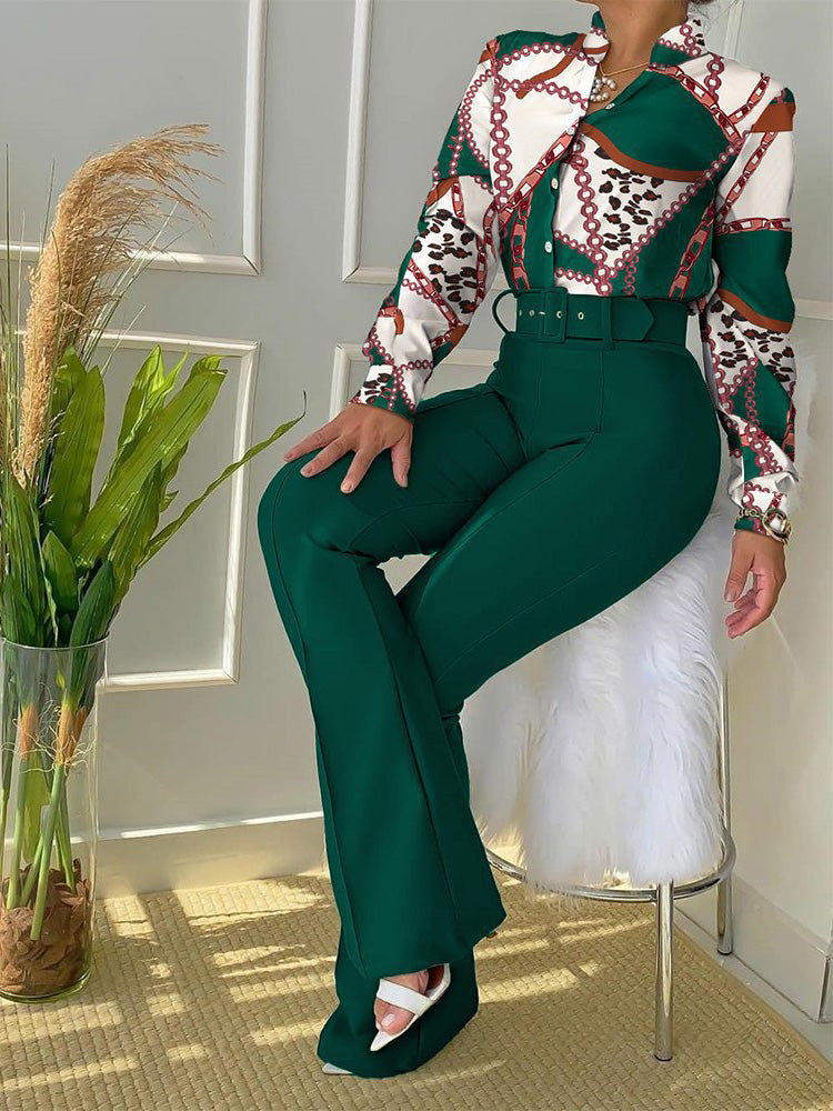 Floral Shirt Flared Pants Set