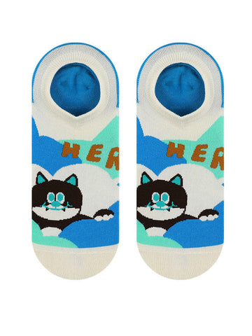 Cartoon Kitty Boat Socks