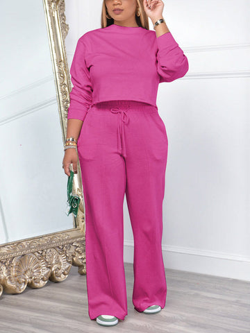 Casual Solid Top Pants Set