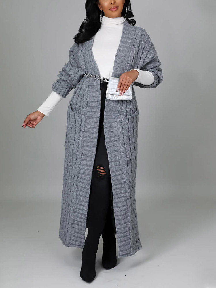 Knitted Solid Pocket Sweater Cardigans