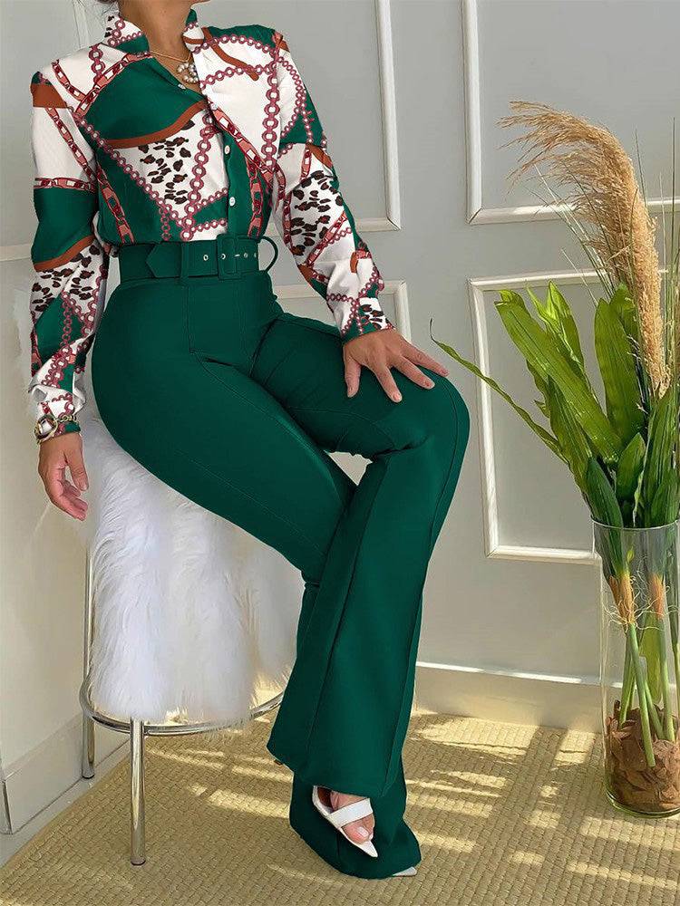 Floral Shirt Flared Pants Set