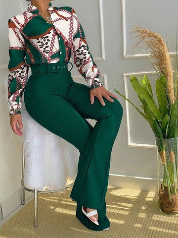 Floral Shirt Flared Pants Set