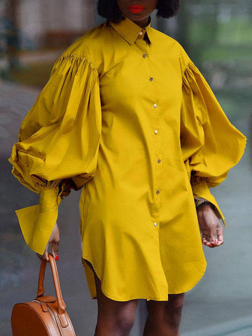 Puff Sleeve Mini Shirt Dresses