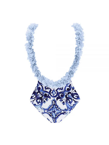 Blue One-Piece Bikini with Handmade Appliqué