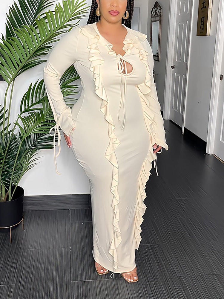 Ruffle Lace-Front Maxi Dresses