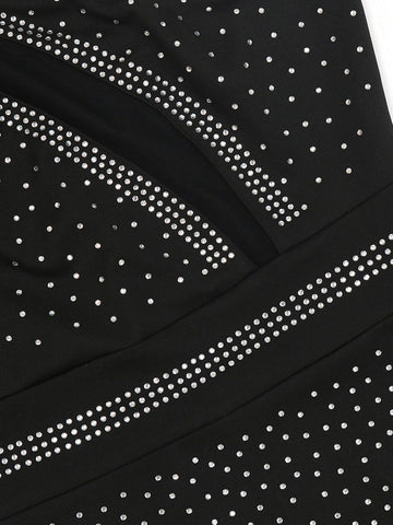 Rhinestone One Shoulder Slit Dresses