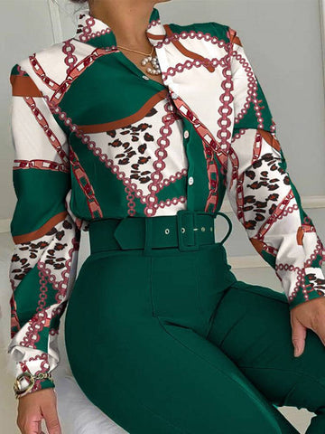 Floral Shirt Flared Pants Set
