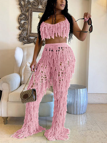 Crochet Tassels Crop Top ï¼?Pants Set