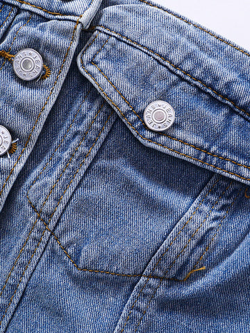Strapless Button Denim Crop Tops