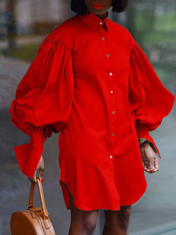 Puff Sleeve Mini Shirt Dresses