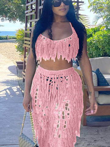 Crochet Tassels Crop Top ï¼?Pants Set