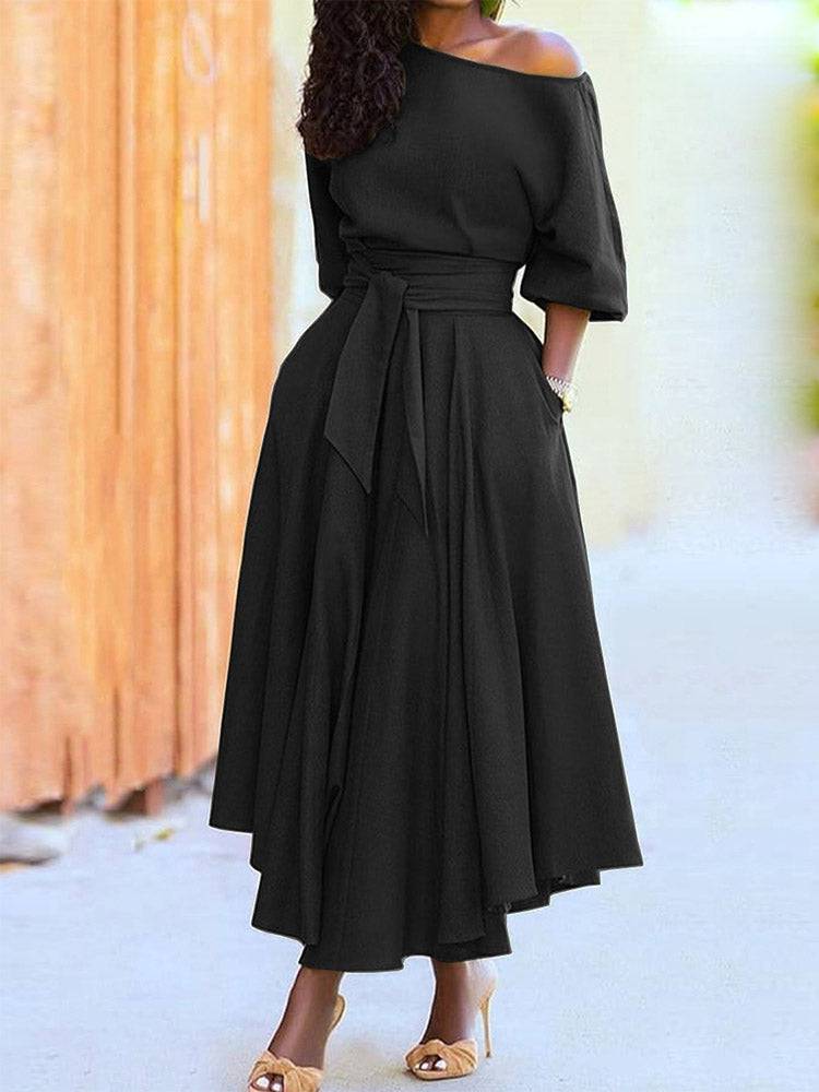 Oblique Neckline Half Sleeve Maxi Dresses