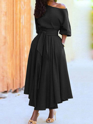 Oblique Neckline Half Sleeve Maxi Dresses