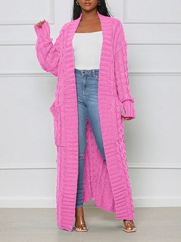 Knitted Solid Pocket Sweater Cardigans