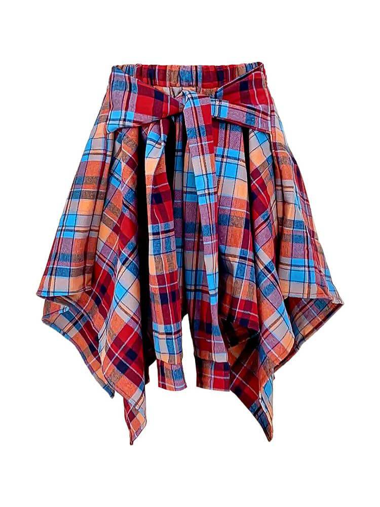Asymmetric Plaid Midi Skirts