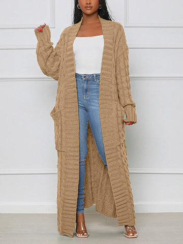 Knitted Solid Pocket Sweater Cardigans