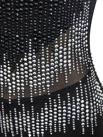 Mock Neck Rhinestone Mesh Jumpsuits