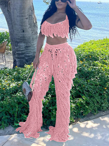 Crochet Tassels Crop Top ï¼?Pants Set