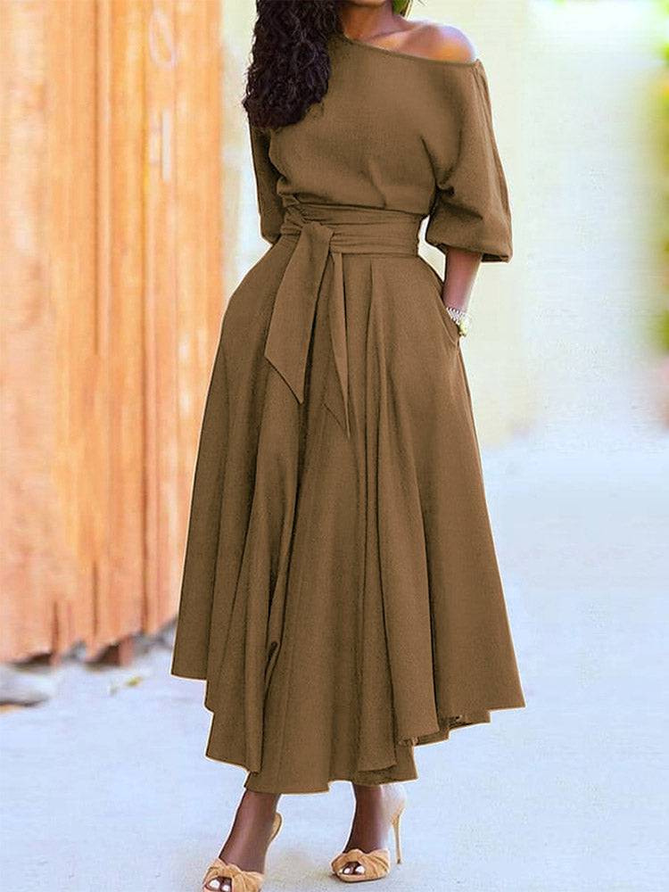 Oblique Neckline Half Sleeve Maxi Dresses