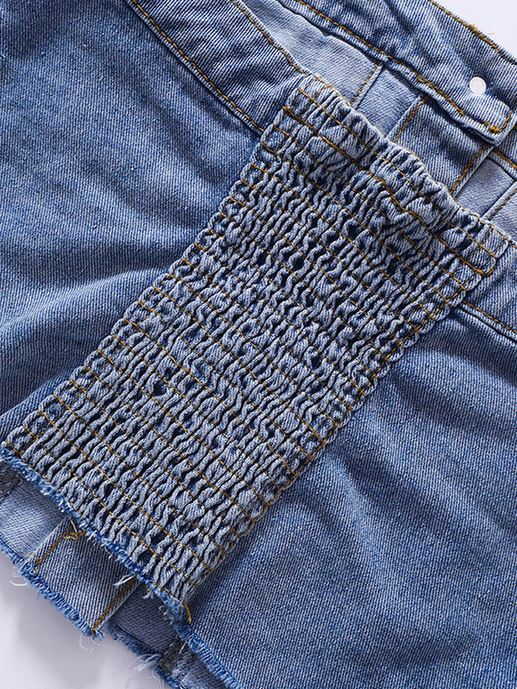 Strapless Button Denim Crop Tops