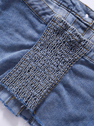 Strapless Button Denim Crop Tops