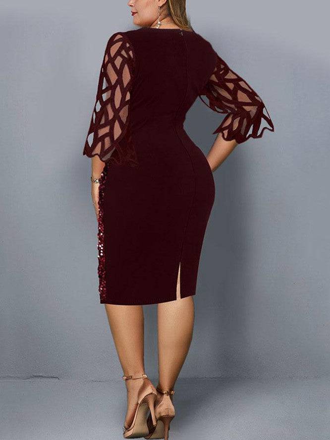 Sequin Embellish Quarter Sleeve Dresses