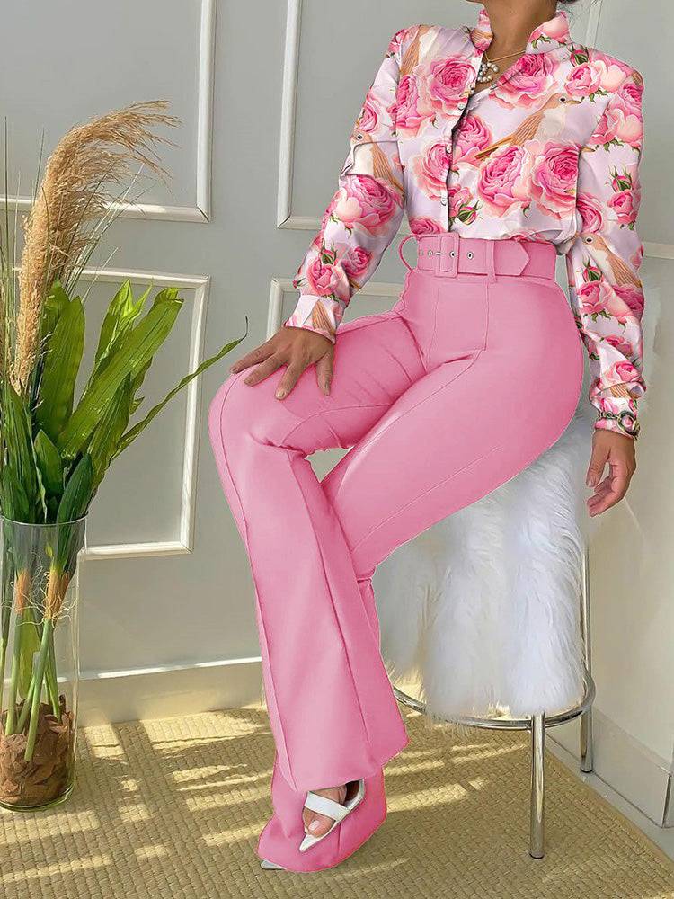 Floral Shirt Flared Pants Set