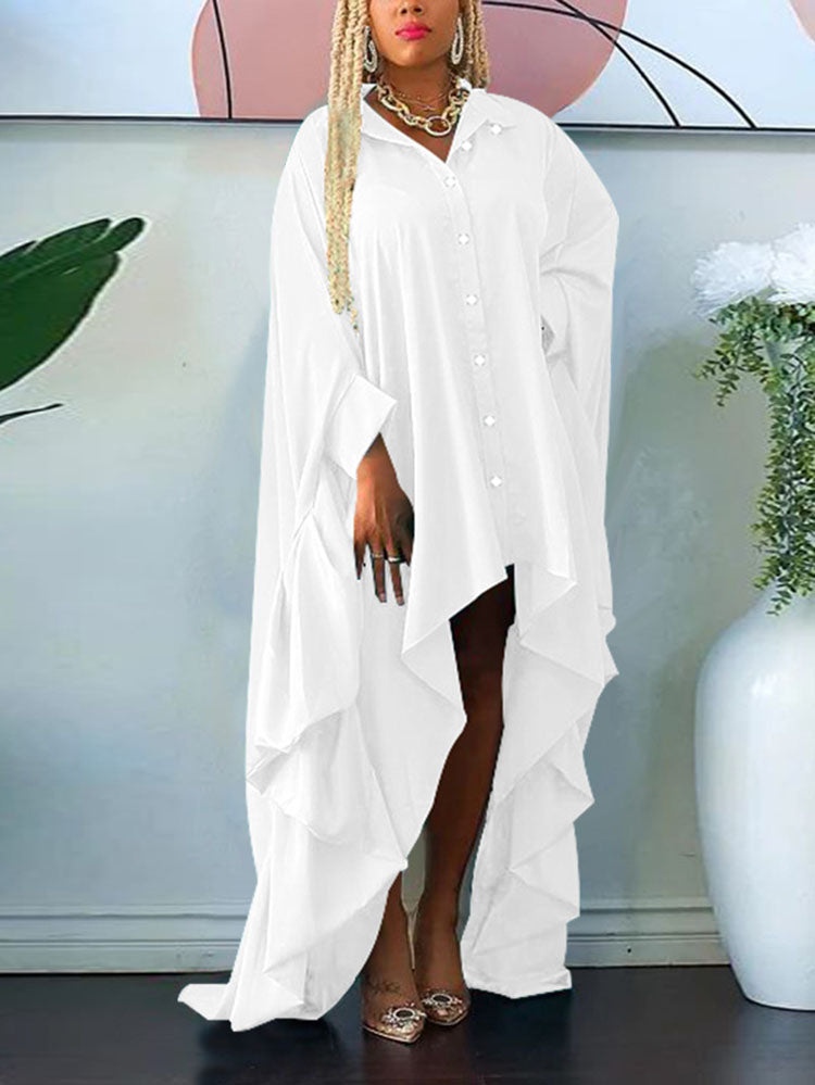 Batwing Sleeve Asymmetrical Shirt Dresses
