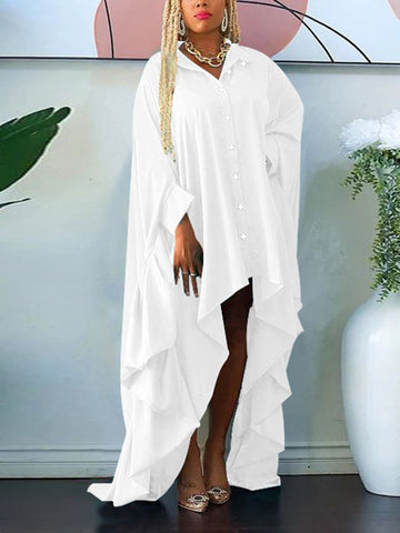 Batwing Sleeve Asymmetrical Shirt Dresses