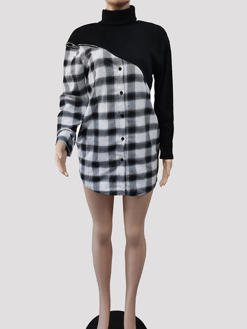 Plaid Print Patchwork Mini Dresses