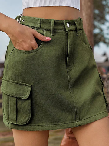 Elastic Waist Utility Skirt