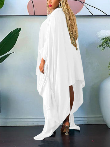 Batwing Sleeve Asymmetrical Shirt Dresses