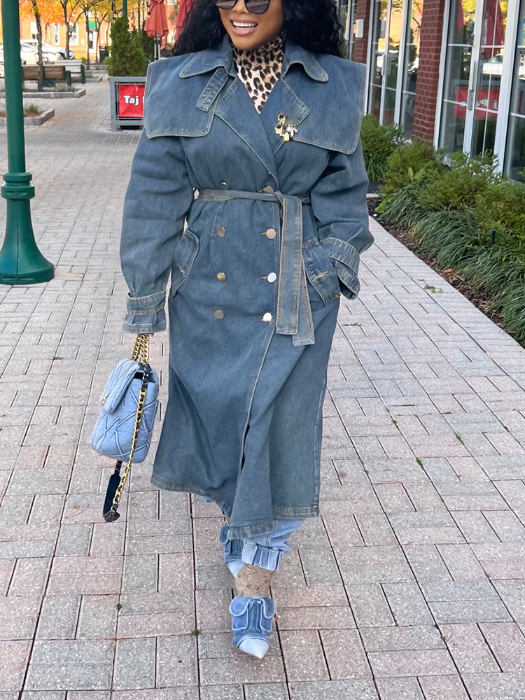 Double-Breasted Denim Trench Coats