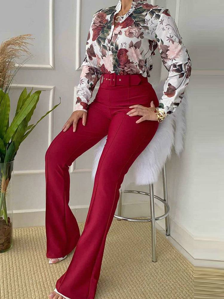 Floral Shirt Flared Pants Set