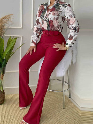 Floral Shirt Flared Pants Set