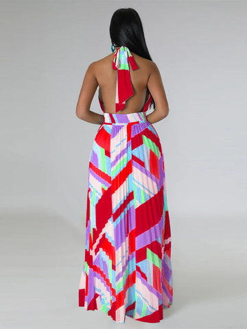 Halter Pleated Maxi Dresses