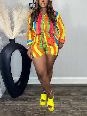 Vibrant Striped Shirt  Shorts Set